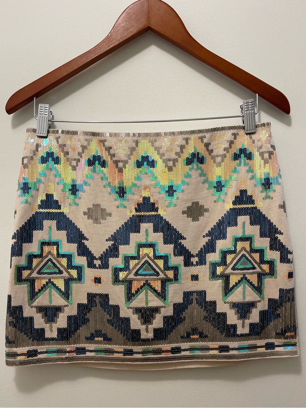 Aztec Patterned Sequined Mini Skirt in Cream, Brown, Yellow, Green, etc.